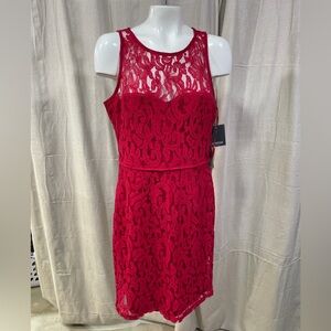 (NWT) Marina Red Lace Sheath Dress
